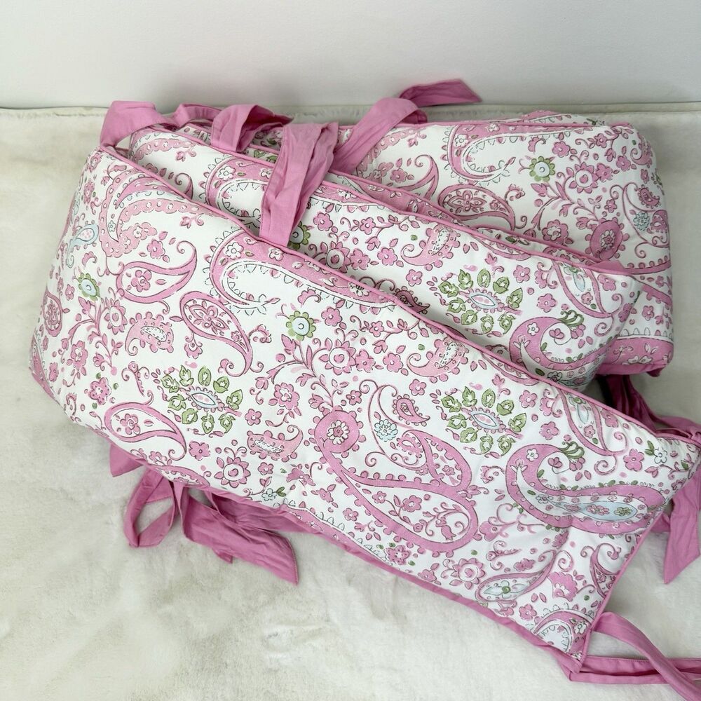 Pottery Barn Kids Crib Liner White Pink Green Paisley Cotton 10x160 Baby